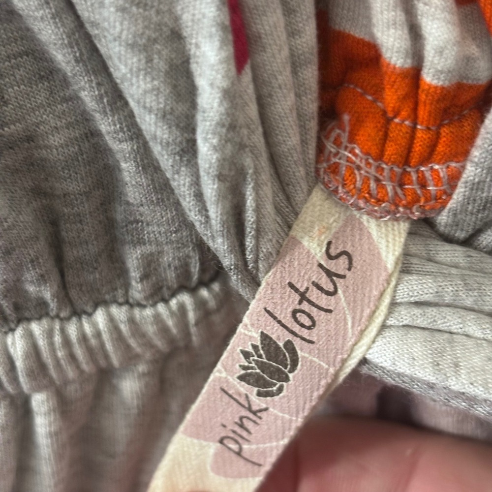 Pink Lotus Gray Pink Orange Striped Boho TShirt Dress Shoulder Tie Womens Small - Picture 7 of 8